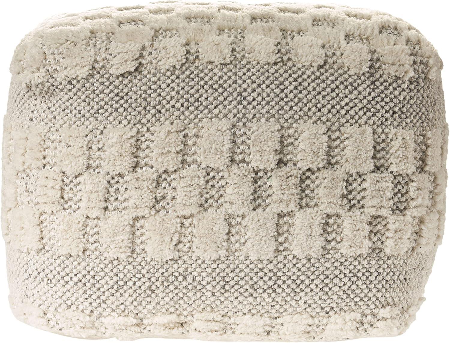 LR Home Small Over-tufted Geometric Indoor Square Pouf, Cream, 18" x 18" x 14"