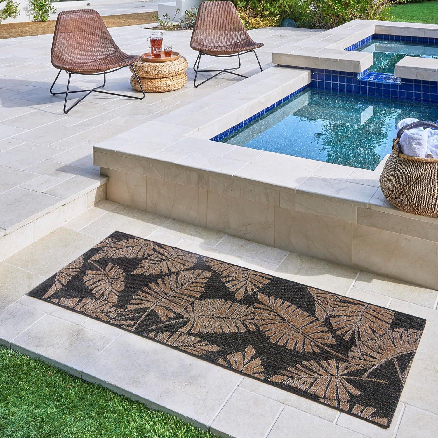 Reyn Spooner Reyn Spooner Lua'ehu Havana Brown/Black Bold Tropical Leaf Flatweave Indoor/Outdoor Area Rug