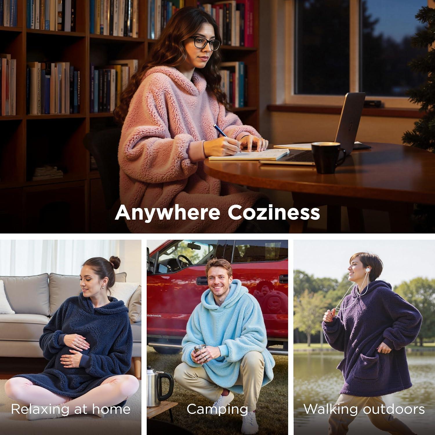 Bedsure Bedsure Wearable Blanket Hoodie Gifts For Women - Cozy Sherpa Hoodie Blanket For Adult Men, Warm Hooded Blanket Sweatshirt