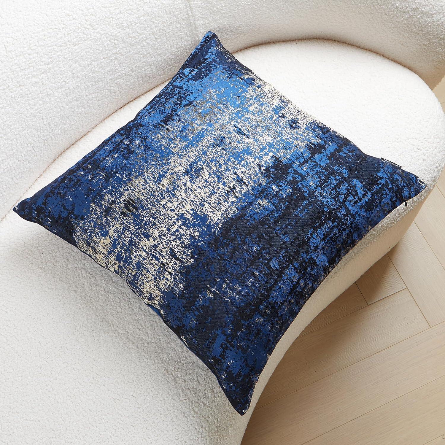 Navy and Gold Jacquard Velvet 20" Throw Pillow Cover