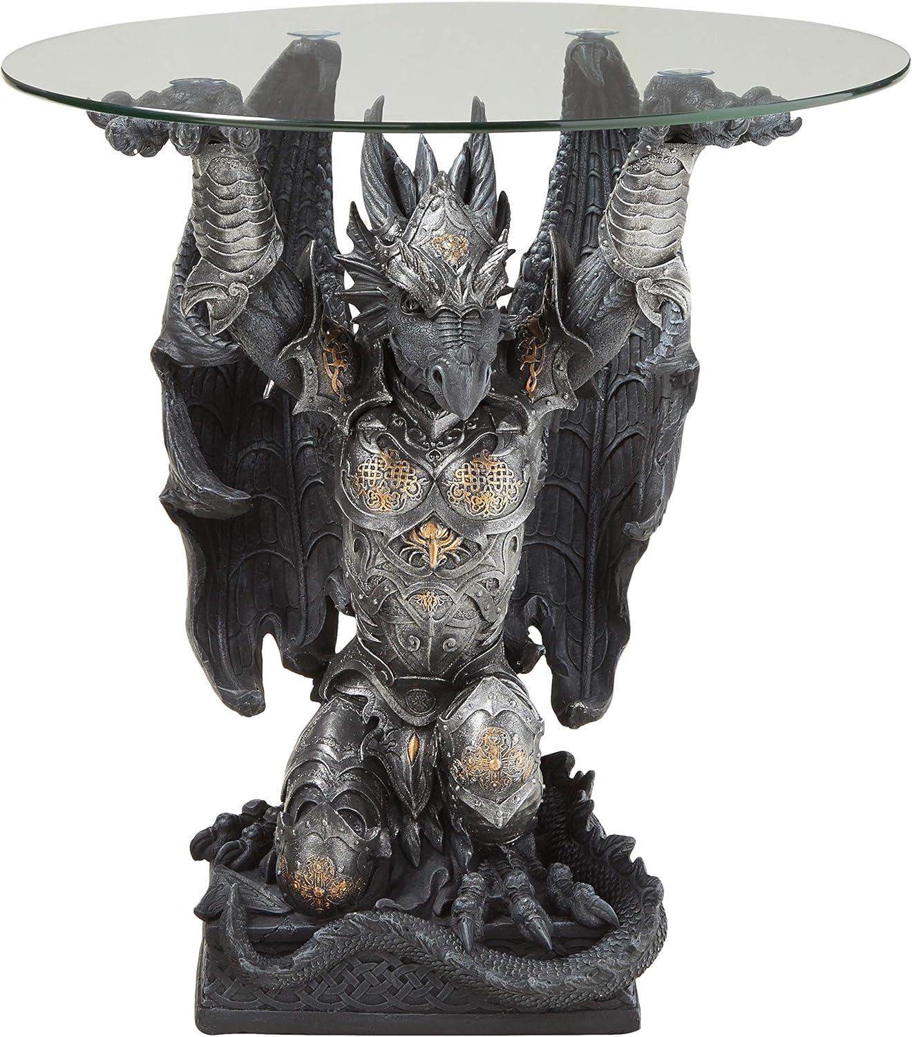 Hastings Warrior Dragon Sculptural Glass-Topped Table