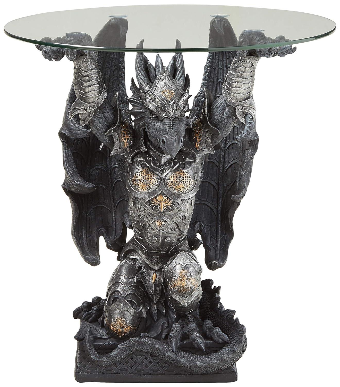 Hastings Warrior Dragon Sculptural Glass-Topped Table