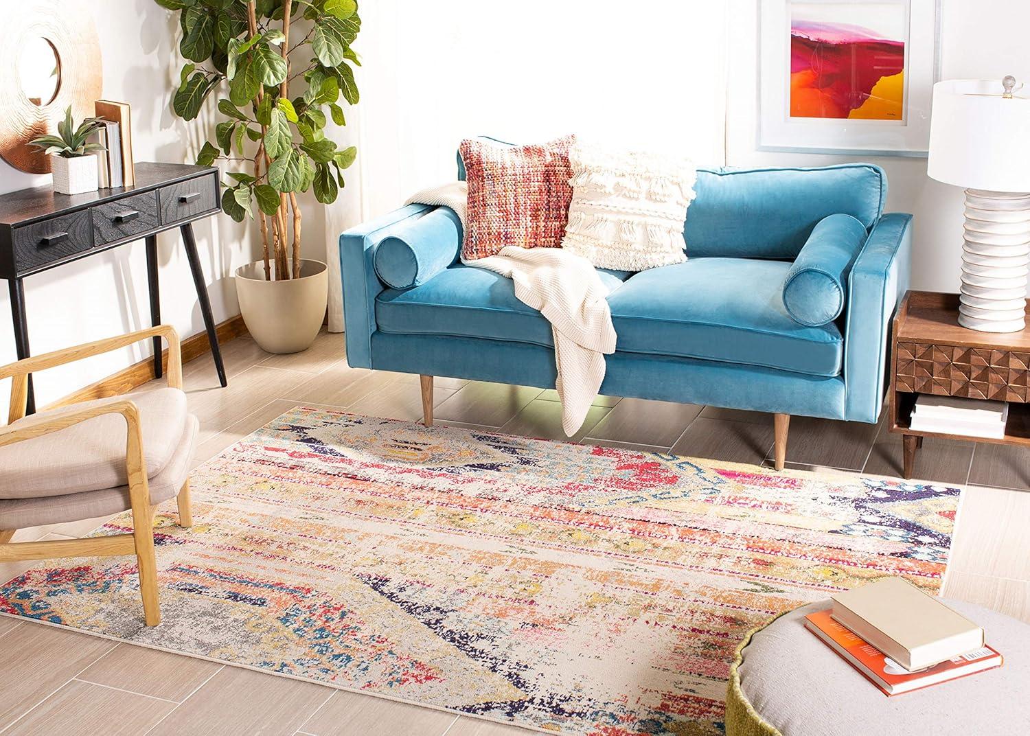 Madison MAD422 Power Loomed Area Rug - Grey/Orange - 3'x3' - Safavieh.