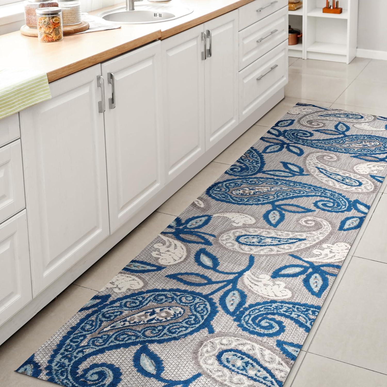 3'x5' Julien Paisley High-Low Indoor/Outdoor Area Rug, Blue/Light Gray - JONATHAN Y