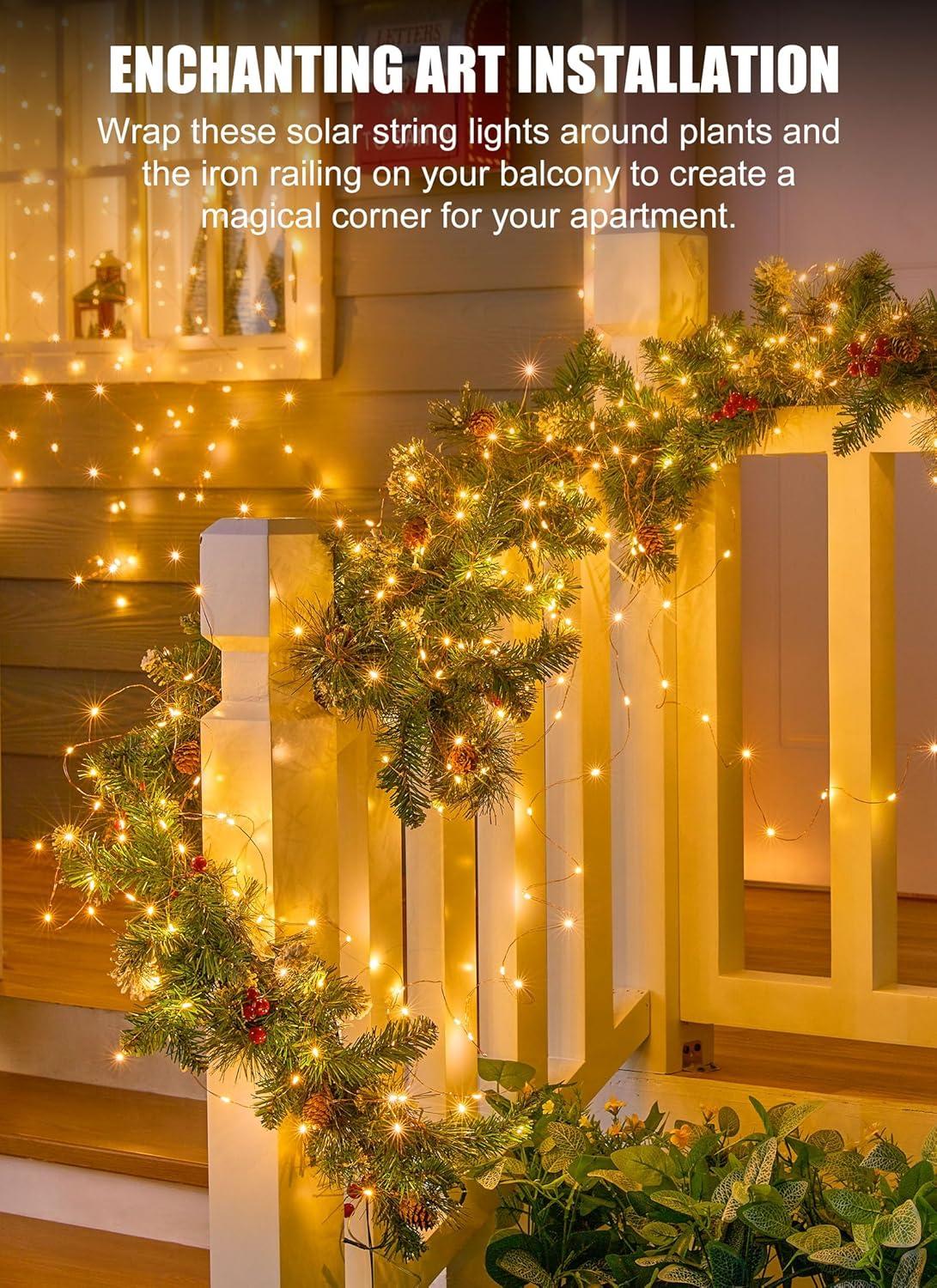 Minetom Solar String Lights for Outside, 33Ft 100 LED Outdoor Solar Fairy Lights, 8 Modes Balcony Lights for Tree Patio Christmas Party Wedding Decor (Warm White)