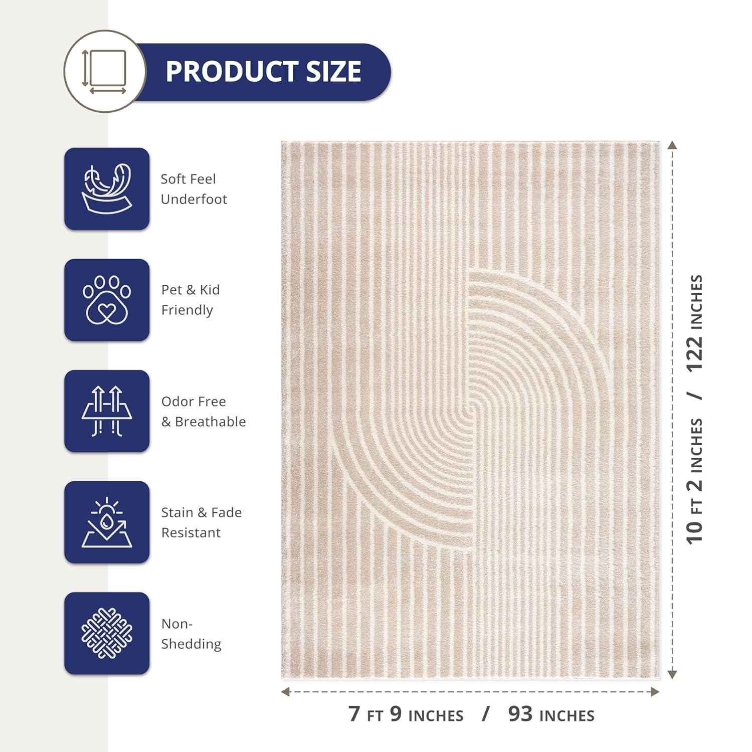 Abani Nuevo Collection Area Rug Mid Century Modern Bedroom Living Room Decor Floor Rug 8 x 10 Cream