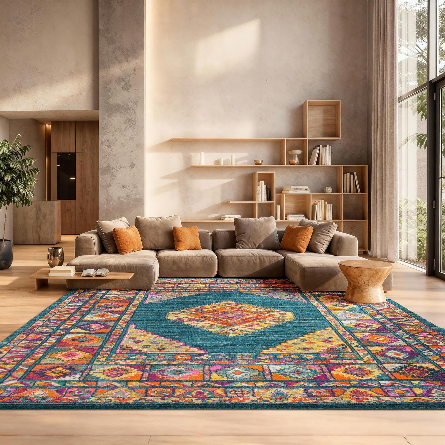 Madison MAD133 Power Loomed Indoor Area Rug - Light Blue/Orange - 8'x10' - Safavieh