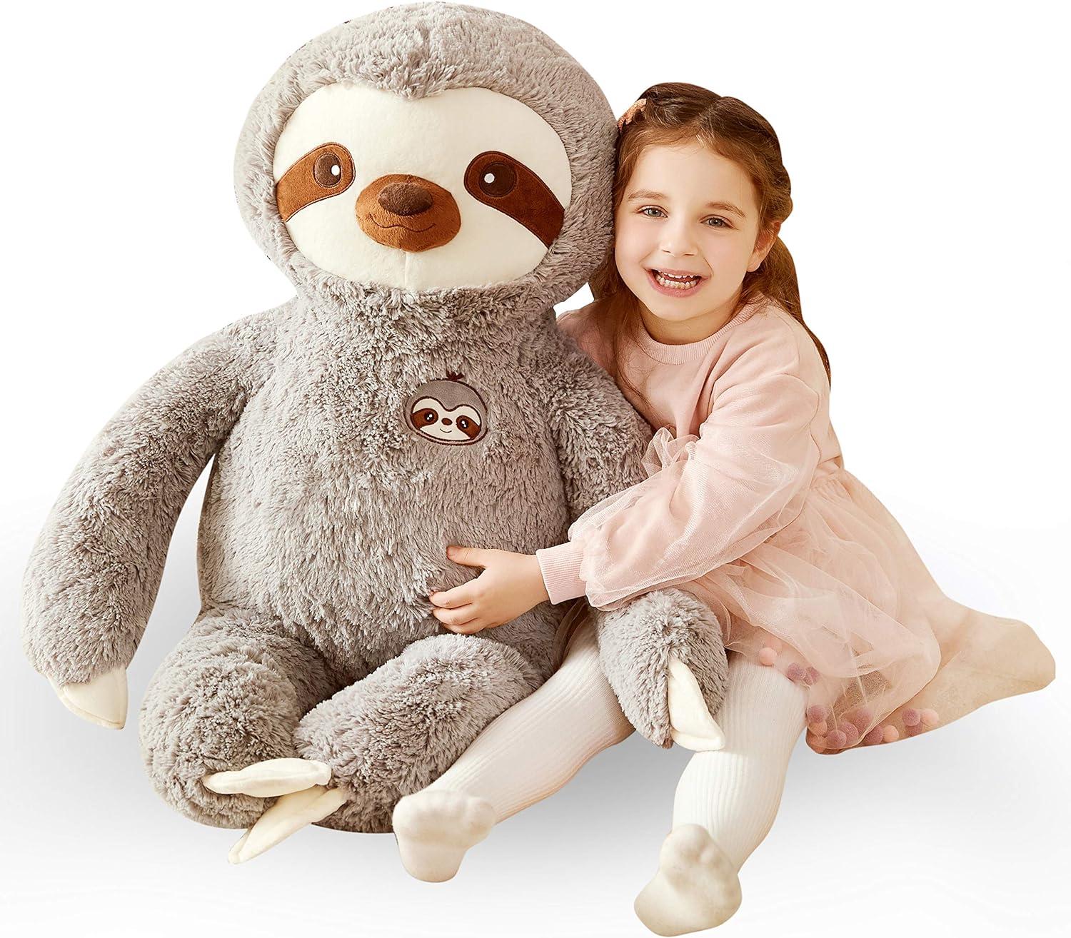 Giant Gray Plush Sloth Stuffed Animal Toy, 30 Inches