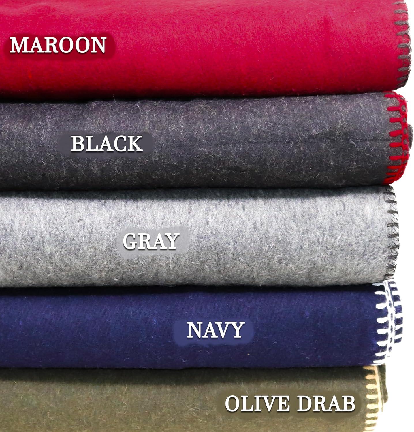 Maroon Wool Blend Fire Retardant Camping Blanket 66" x 90"