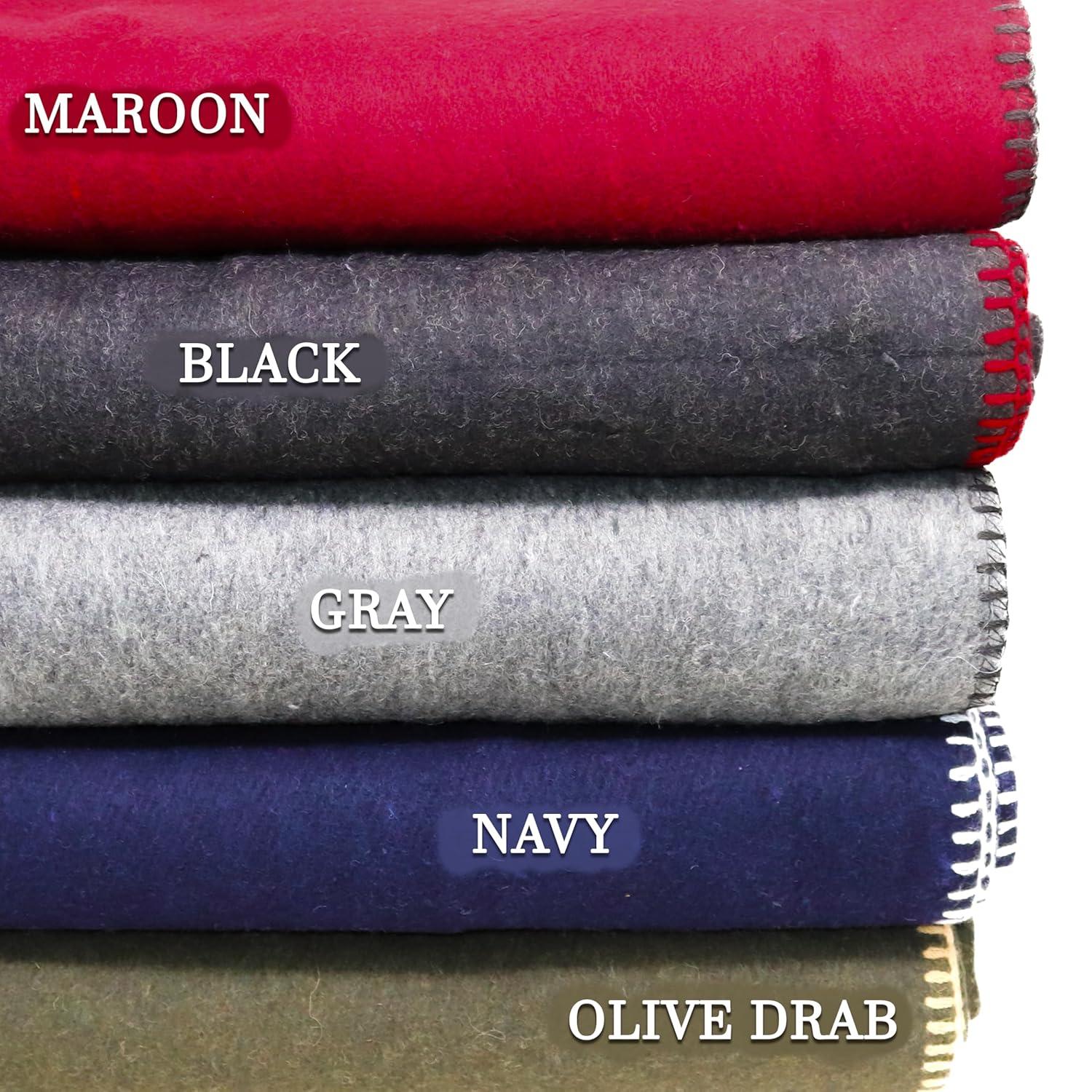 Maroon Wool Blend Fire Retardant Camping Blanket 66" x 90"