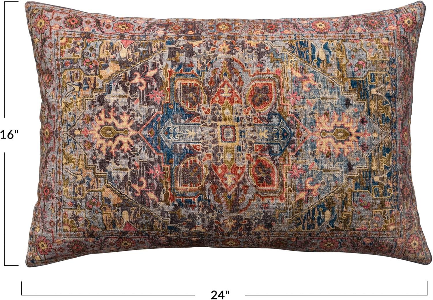 Creative Co-Op Artiste Cotton Printed Lumbar Pillow with Pattern and Chambray Back