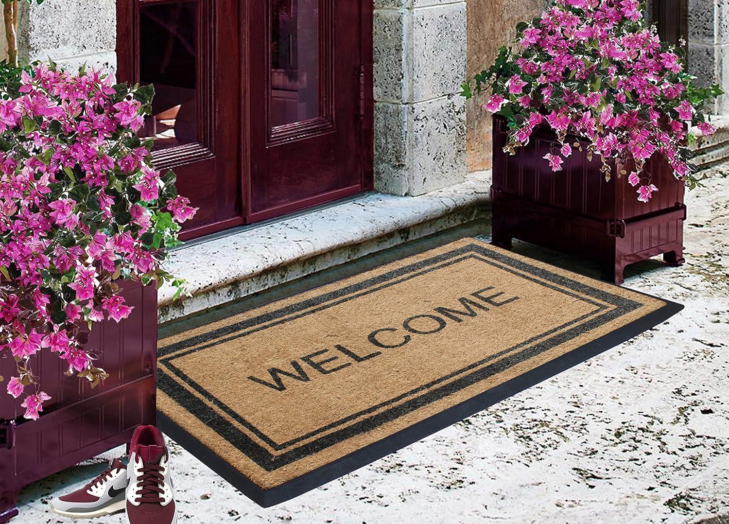 A1HC Natural Coir & Rubber Welcome Door Mat, 30x48, Thick Durable Doormats for, Heavy Duty Large Size Doormat, Anti-Shed Doormat, Fade-Resistant Door mat, Long Lasting, Front Door Entry Doormat