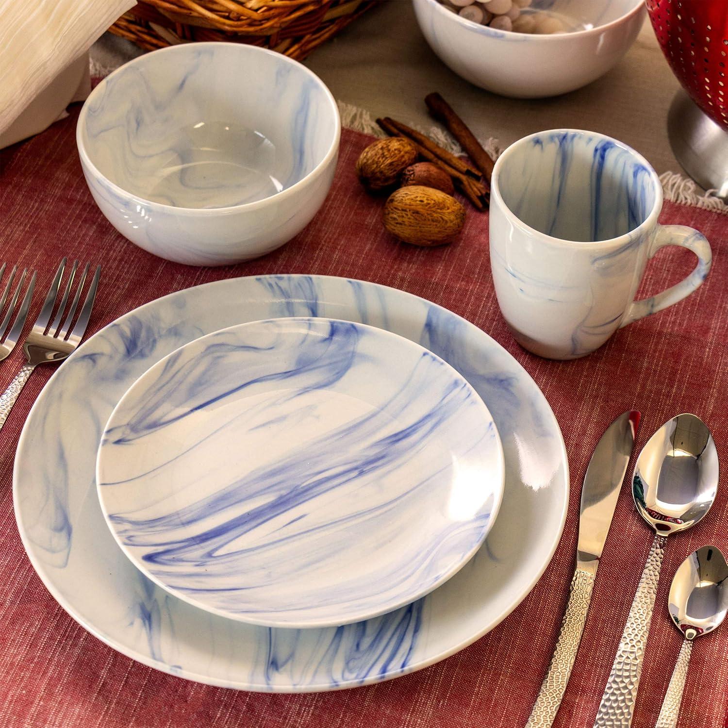 16-Piece Blue and White Marble Ceramic Dinnerware Set