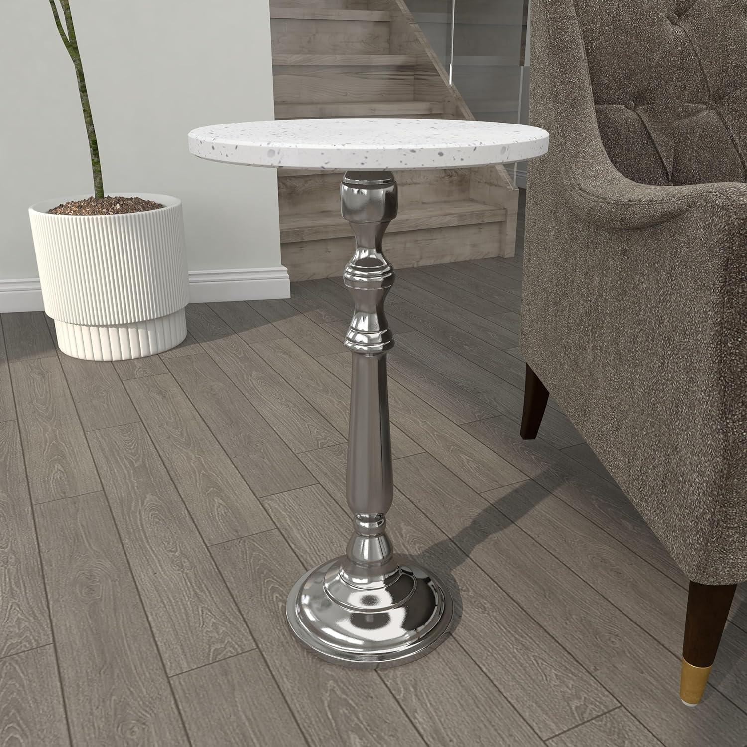 DecMode 13" x 25" Silver Terrazzo Accent Table with Marble Top, 1-Piece