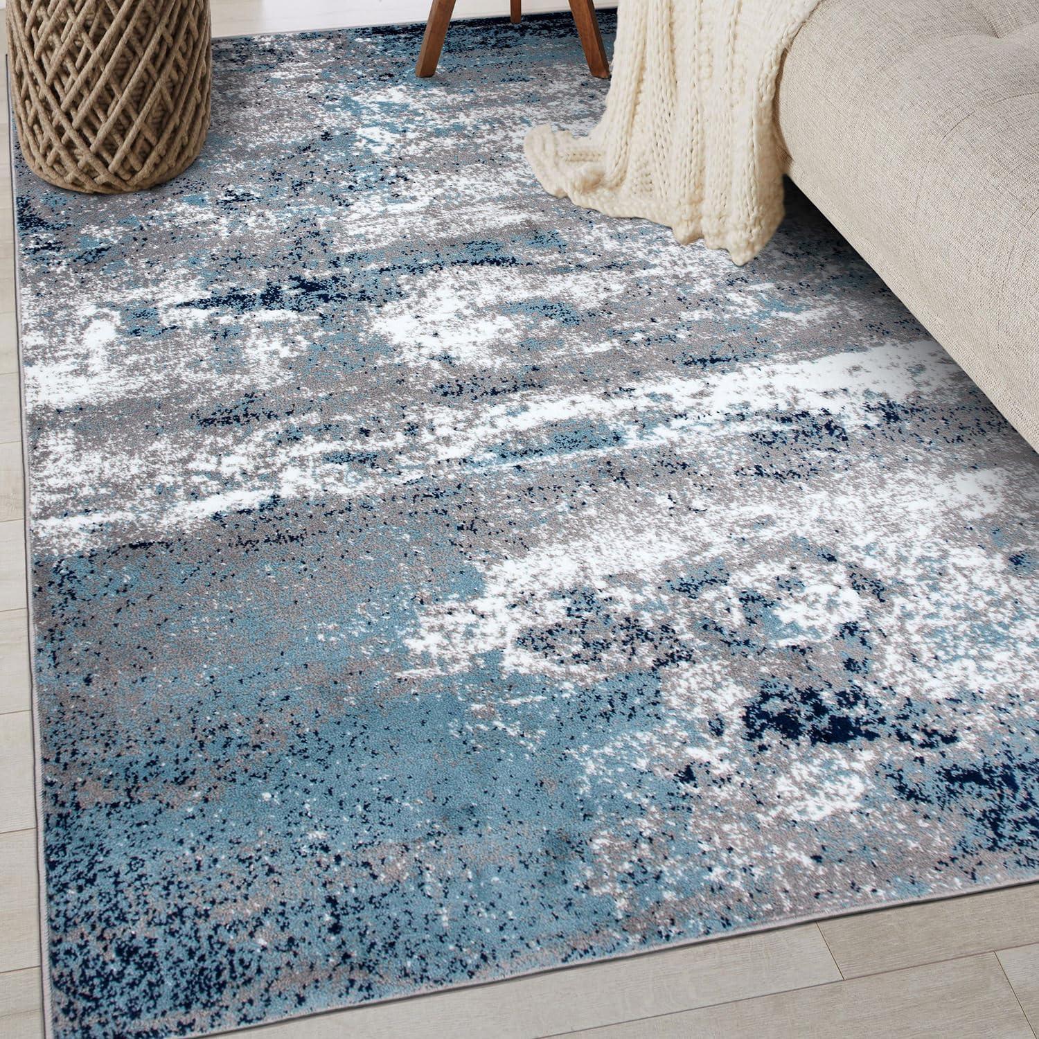 Bohemian Abstract Blue Rectangular Washable Area Rug 3'3"x5'