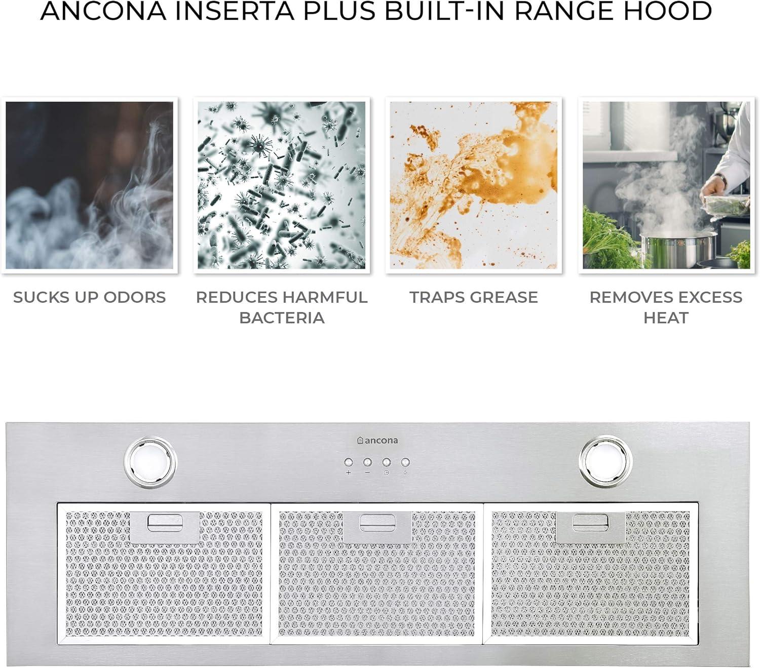 Ancona inserta plus built-in range hood, 36-inch, stainless steel