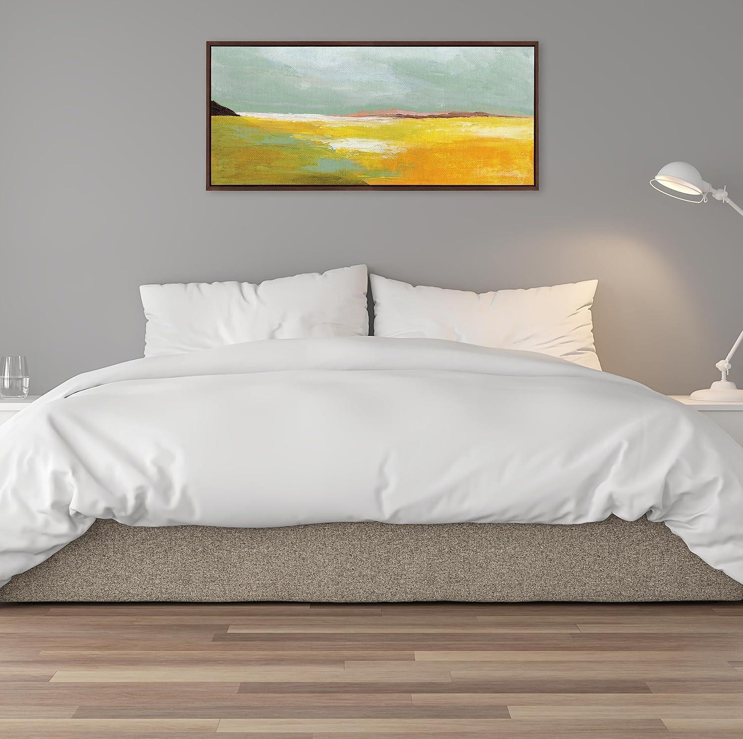 Kate and Laurel Sylvie Golden Root Lake Framed Canvas Wall Art by Nikita Jariwala, 18x40 Brown, Soft Abstract Prairie Landscape Art for Wall Decor