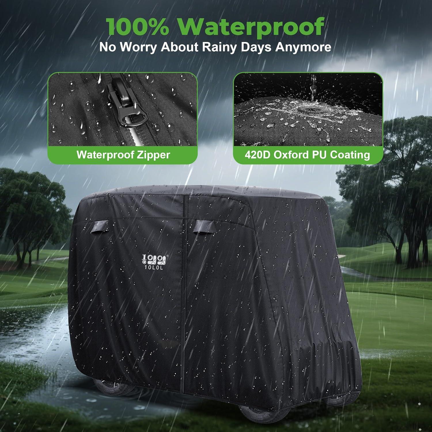 10L0L Golf Cart Cover 4 Passenger for Yamaha EZGO Club Car, 420D Waterproof Sunproof Dustproof Enclosure Cover, Black