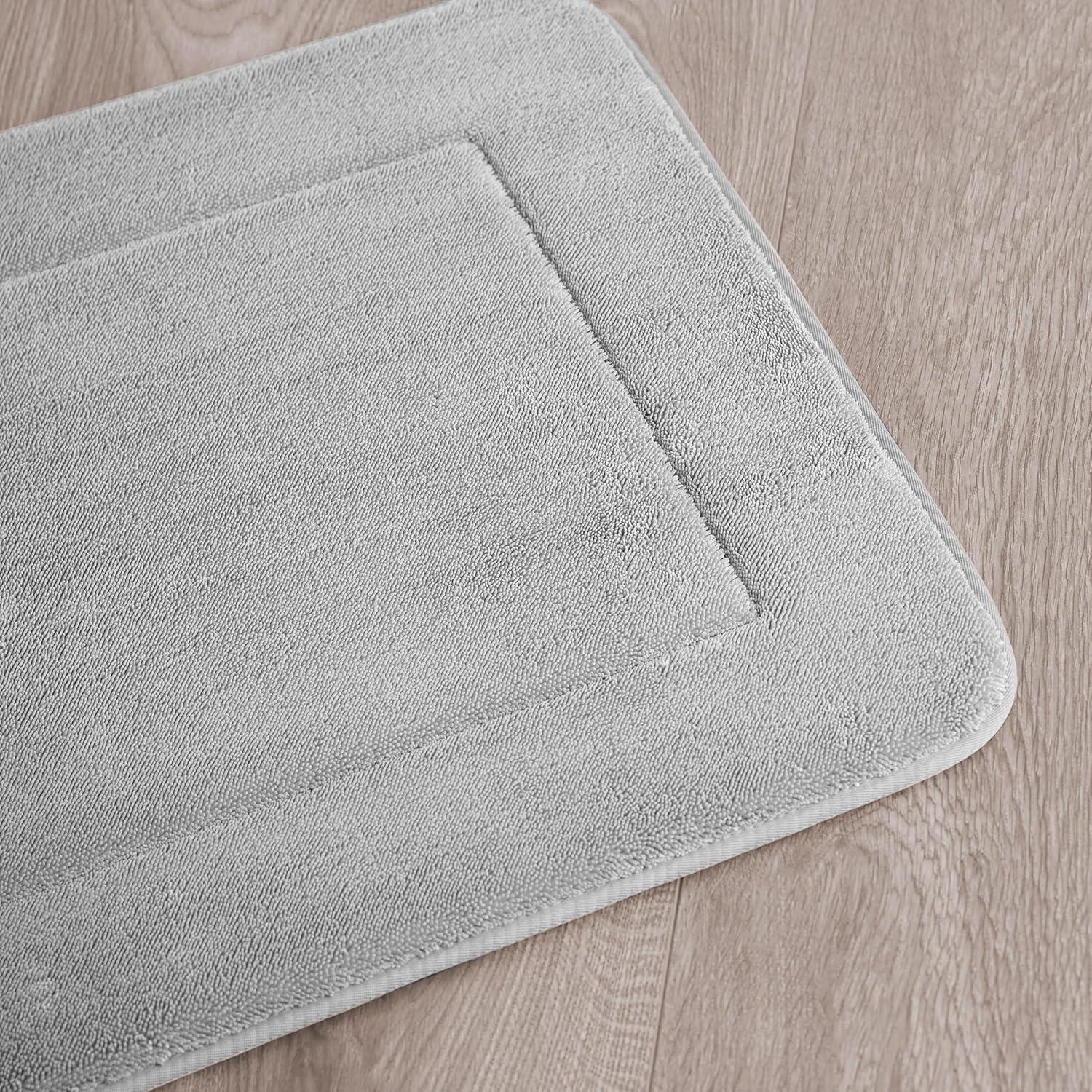 Terry Bath Mats, Set of 2 Memory Foam Bath Rugs, Non-Slip, 100% Polyester, Premium Bathroom Decor, Machine Washable, Measures 17 in. x 24 in. / 20 in. x 32 in., Light Gray