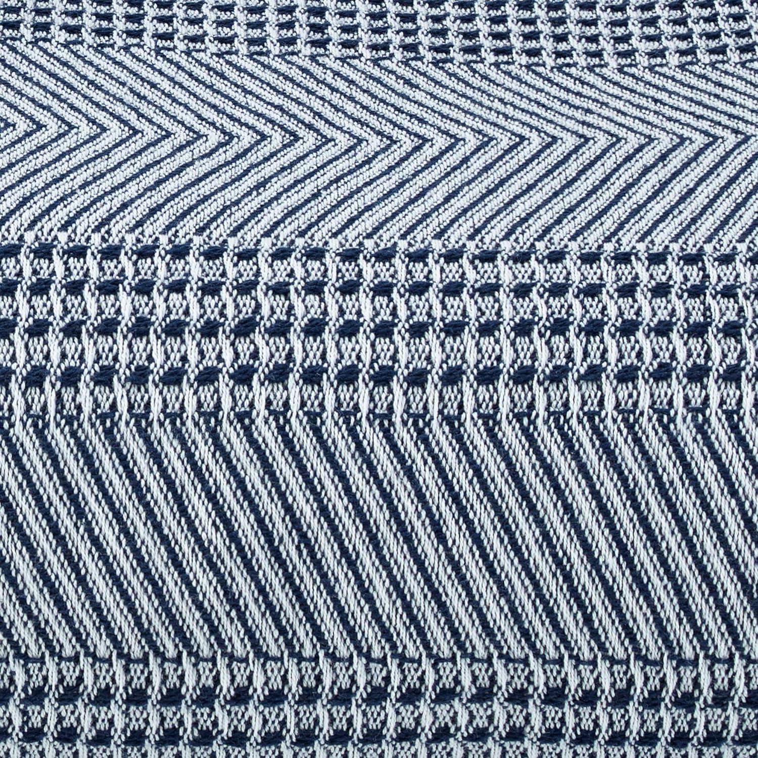 Navy and White Chevron Stripe Cotton Twin Blanket