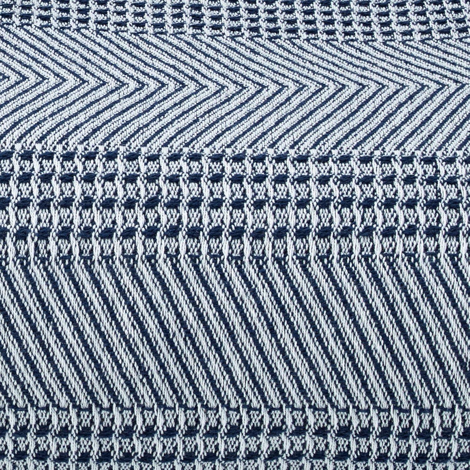 Navy and White Chevron Stripe Cotton Twin Blanket