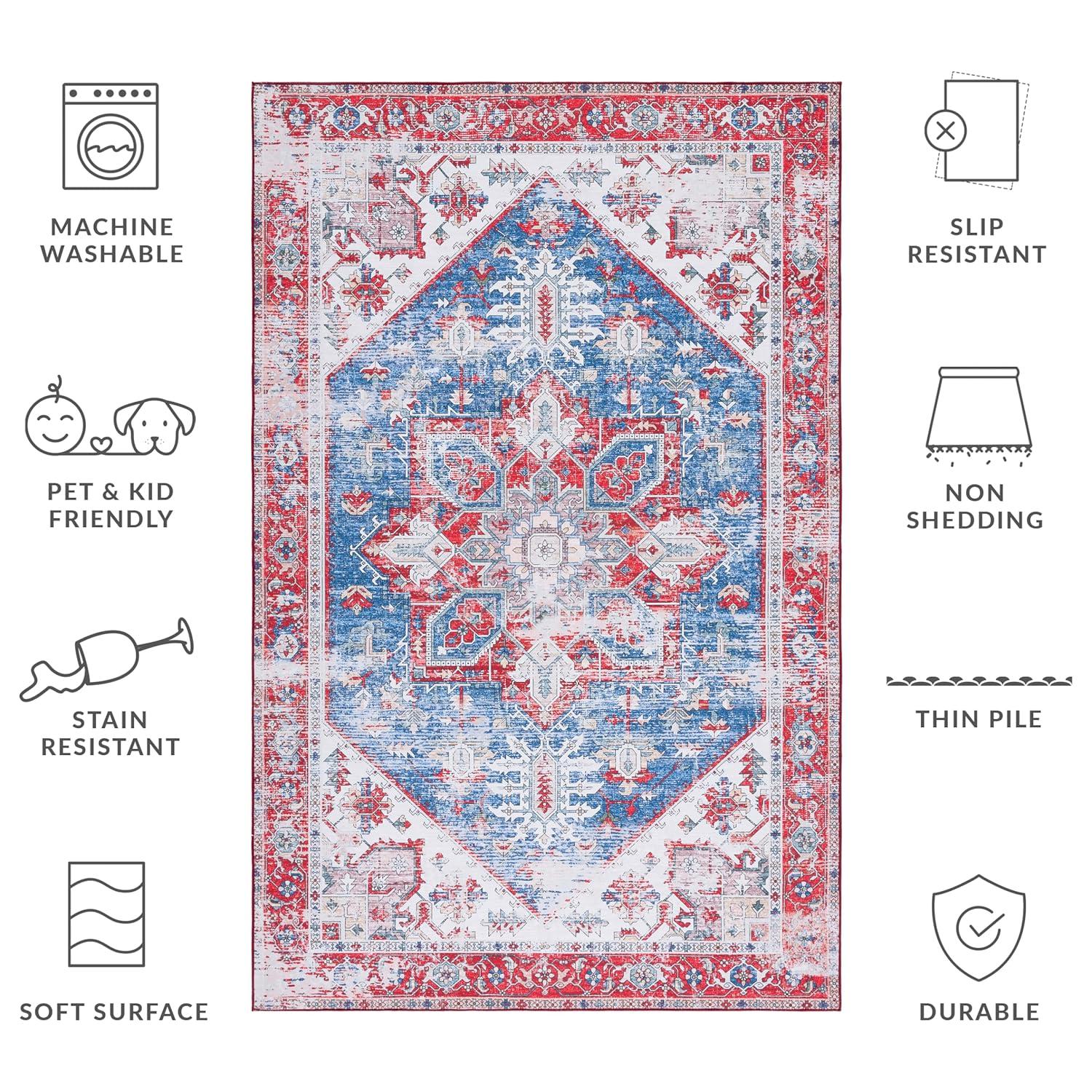 Tucson TSN102 Power Loomed Machine Washable Area Rug - Blue/Red - 5'x8' - Safavieh.