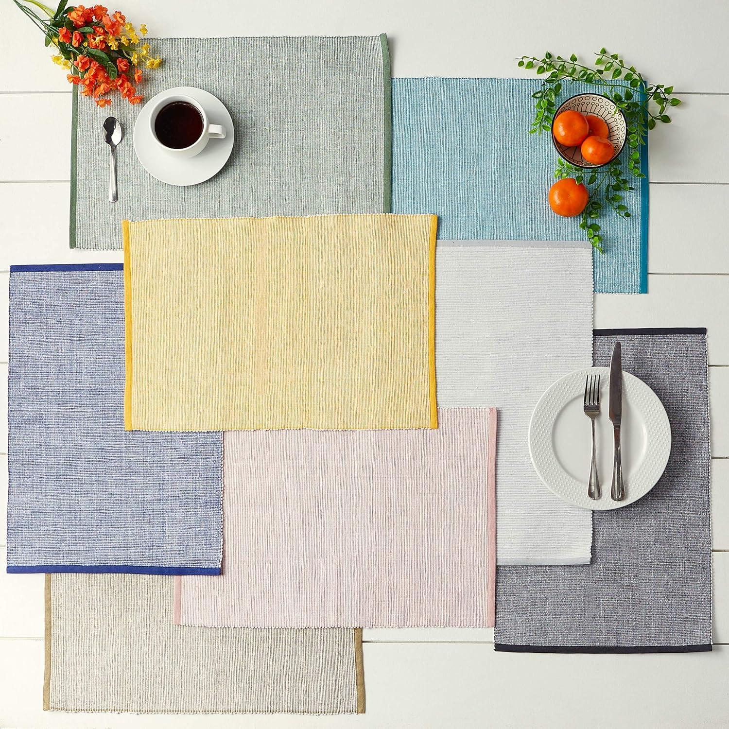 DII Stone Eco-Friendly Chambray Fine Ribbed Cotton Placemat 6 Piece 13x19