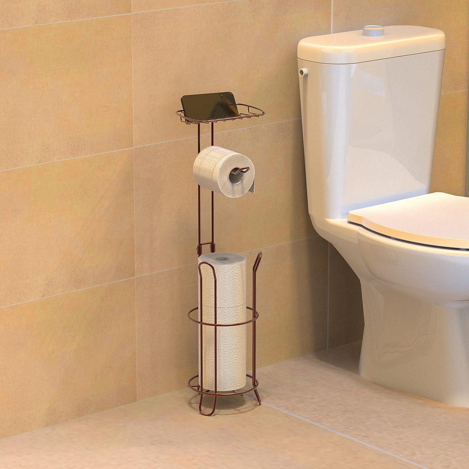 Simple Houseware Bathroom Toilet Tissue Roll Holder Stand with Cell Phone Holder, Bronze C33