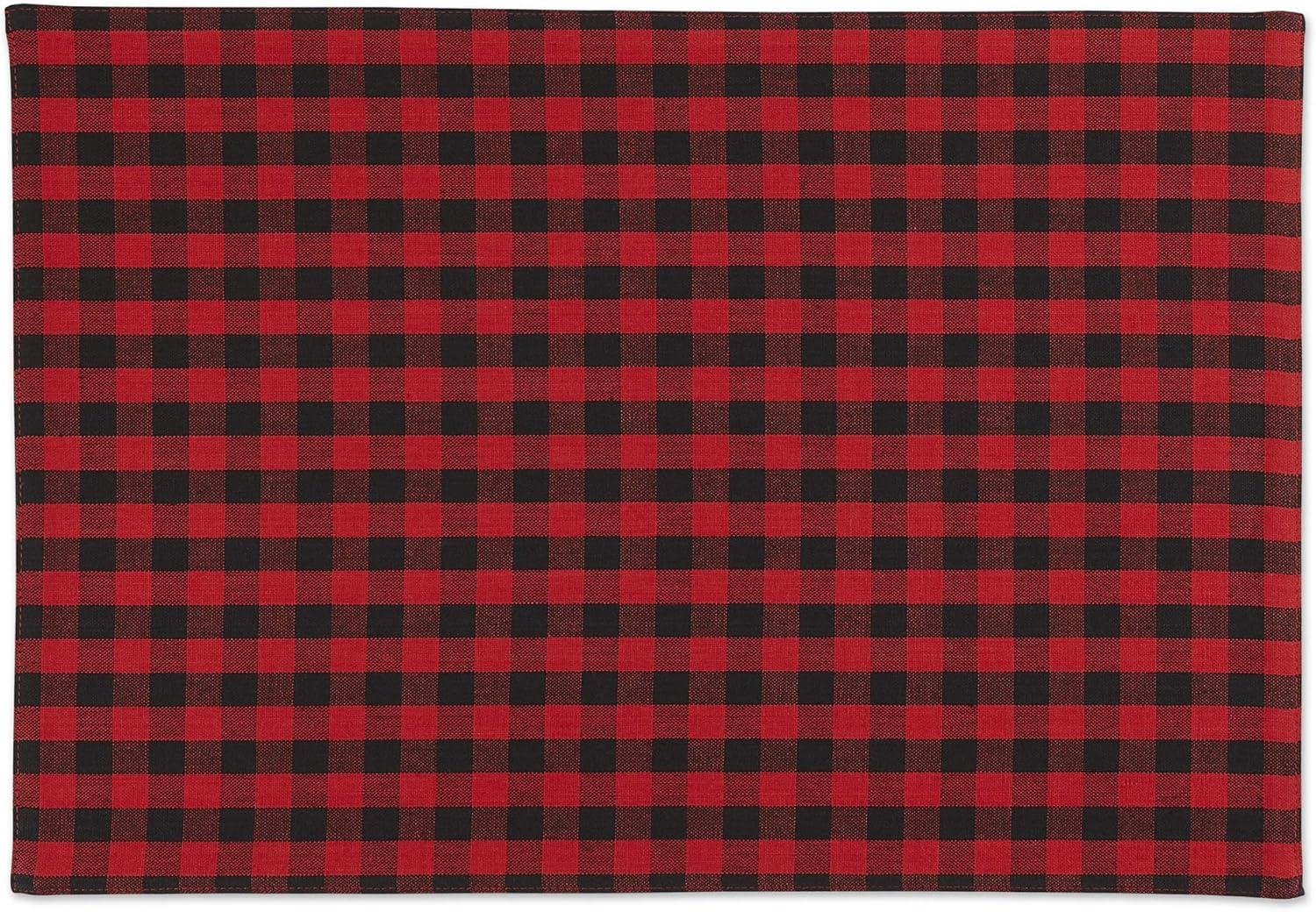 Contemporary Home Living Reversible Buffalo Check Rectangular Placemats - 19" - Red and Black - Set