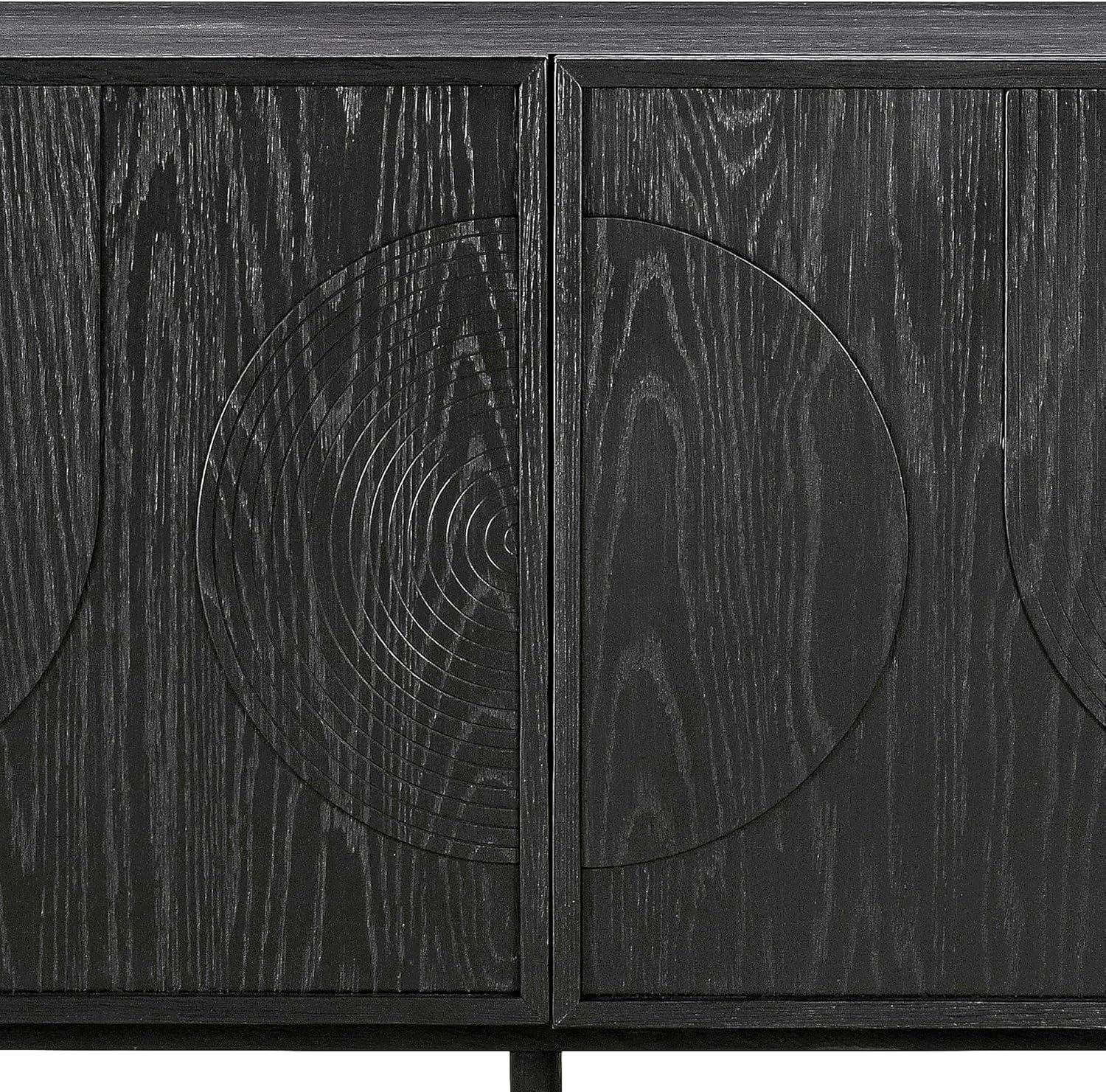 Holland Modern Black Brushed Oak 4-Door Sideboard Buffet