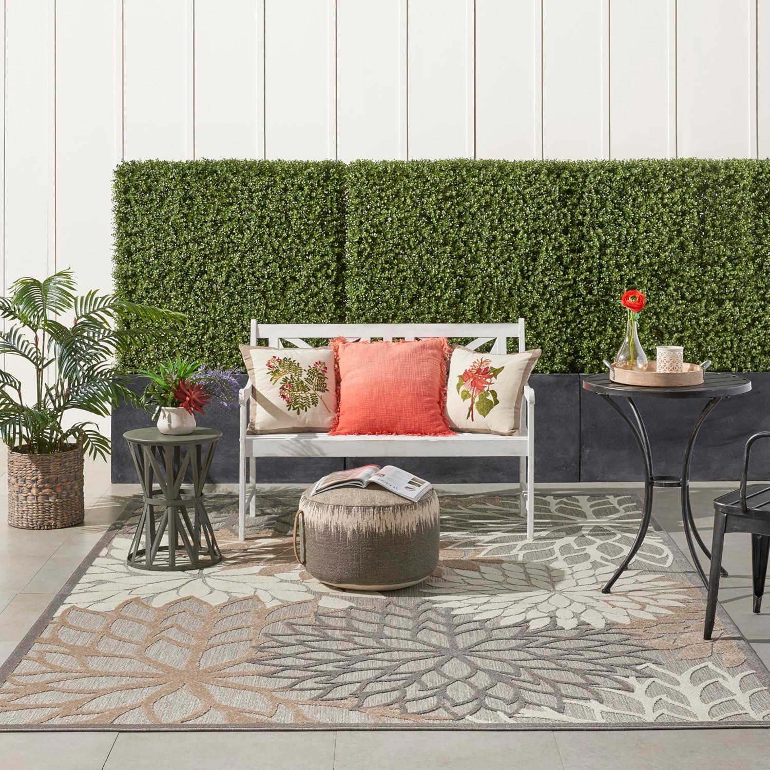 Nourison Aloha Floral Bloom Flatweave High-Low Indoor Outdoor Area Rug Natural 7' x 10'