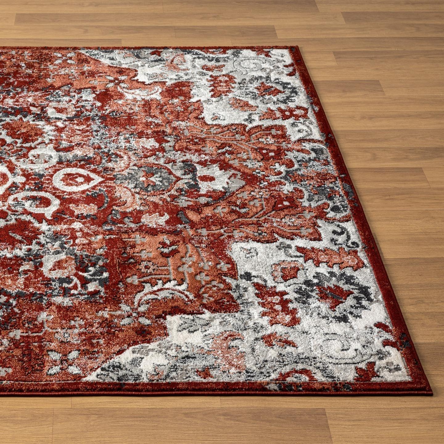 Luxe Weavers Moroccan Red 5x7 Medallion Area Rug, Floral Living Room Carpet