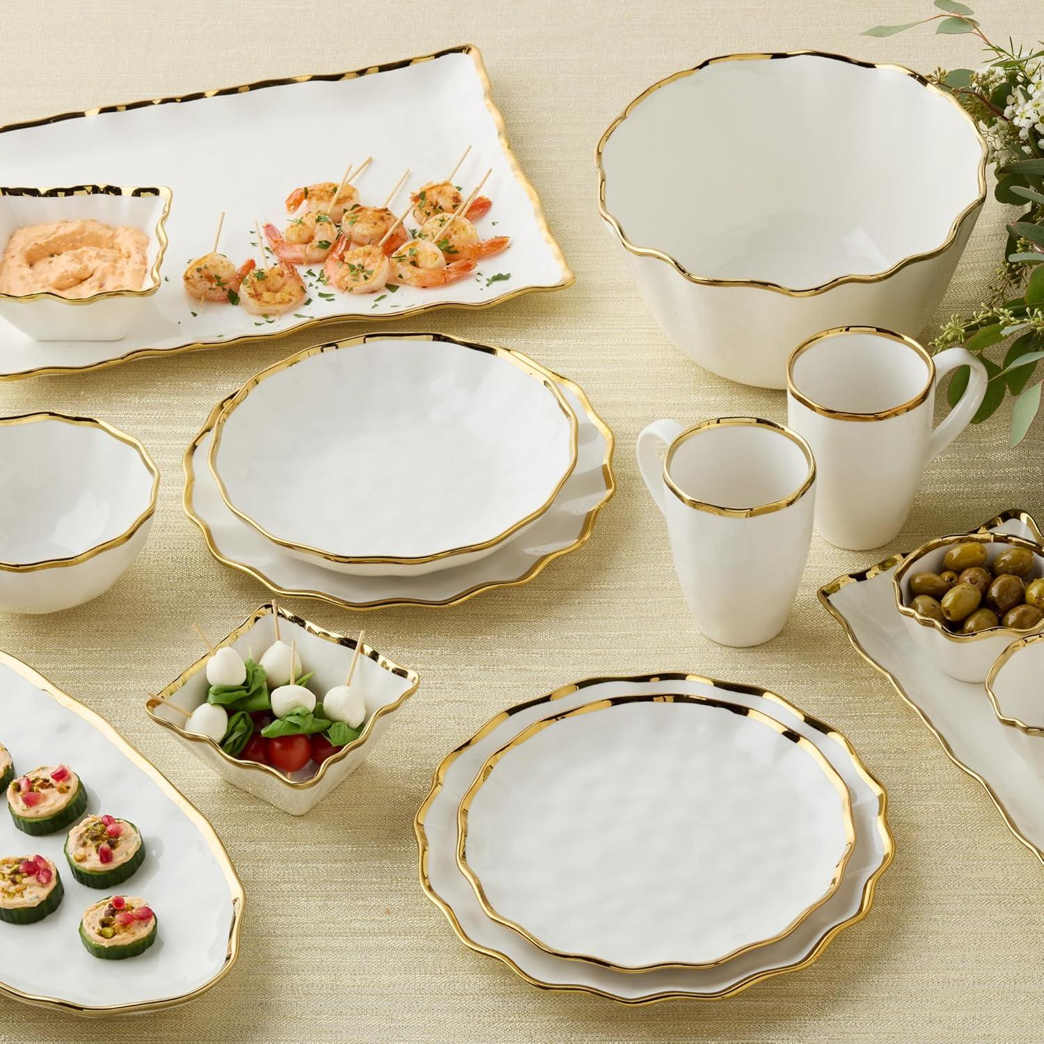 Certified International Regency Gold 16-Piece Porcelain Dinnerware Set for 4 – Luxury Gold-Rimmed Plates, Bowls & Mugs – Elegant, Dishwasher-Safe Tableware for Formal Dining, Entertaining & Special Occasions