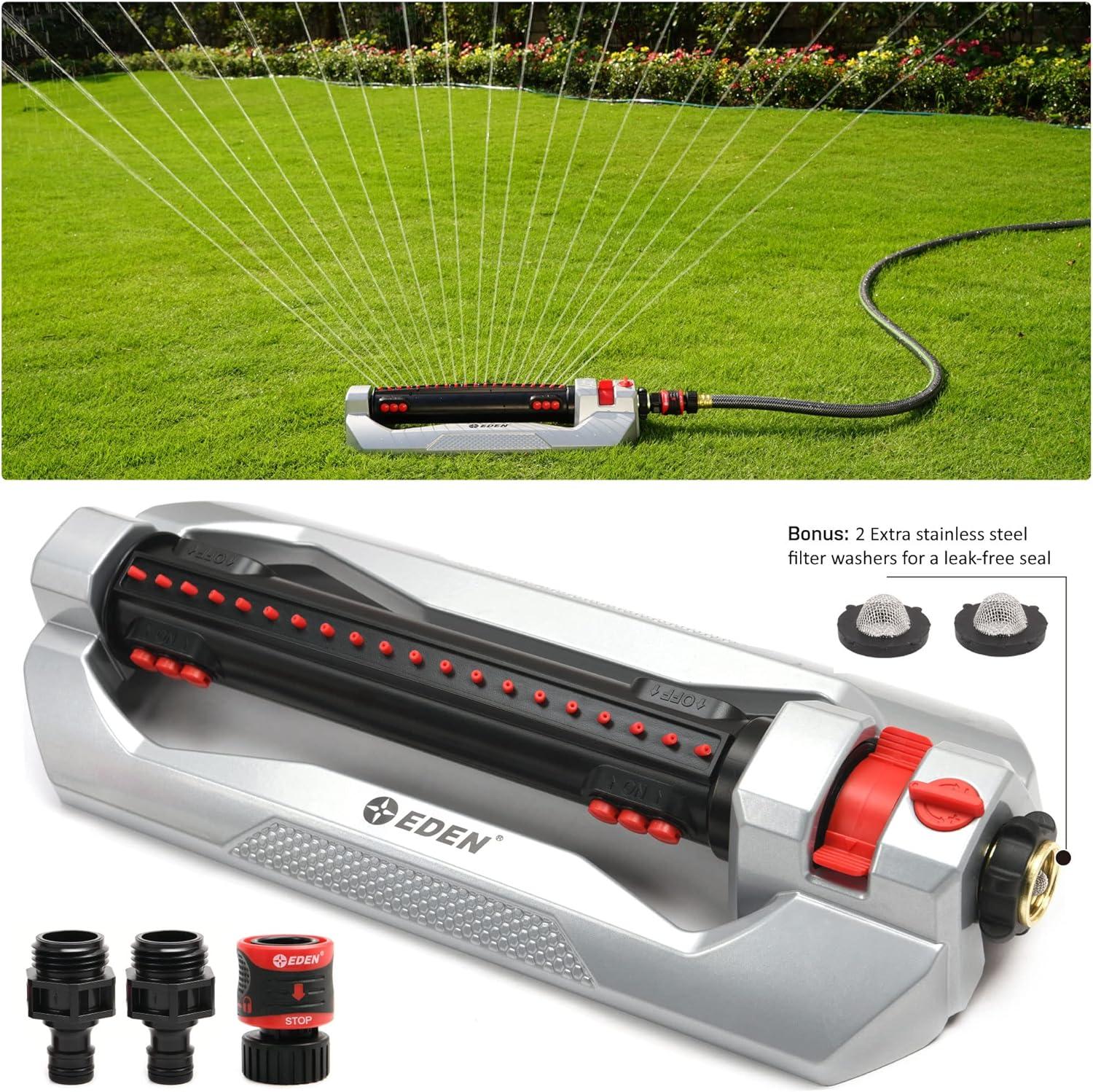 Heavy Duty Silver and Black Metal Oscillating Sprinkler with Quick Connect