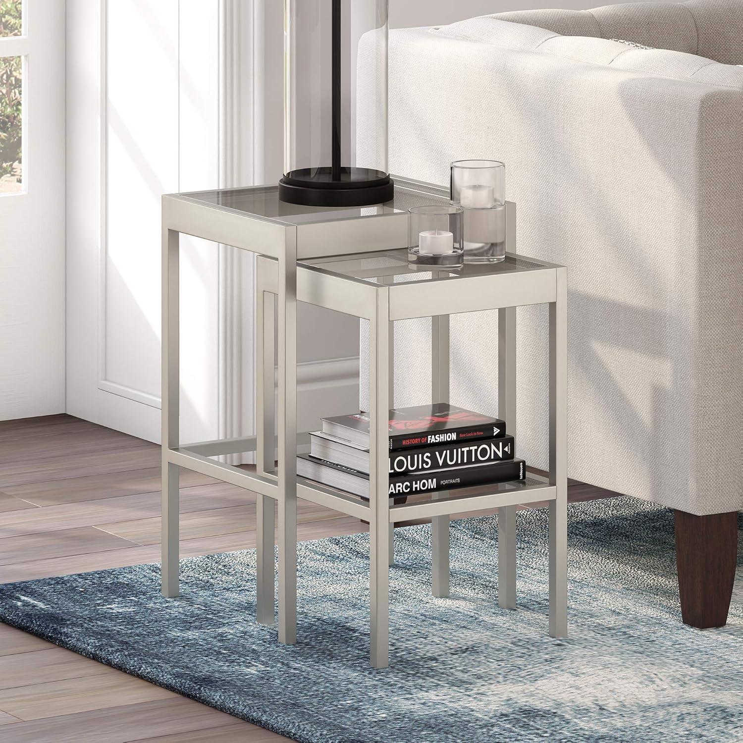 Alexis Silver Metal and Glass Nested Side Tables