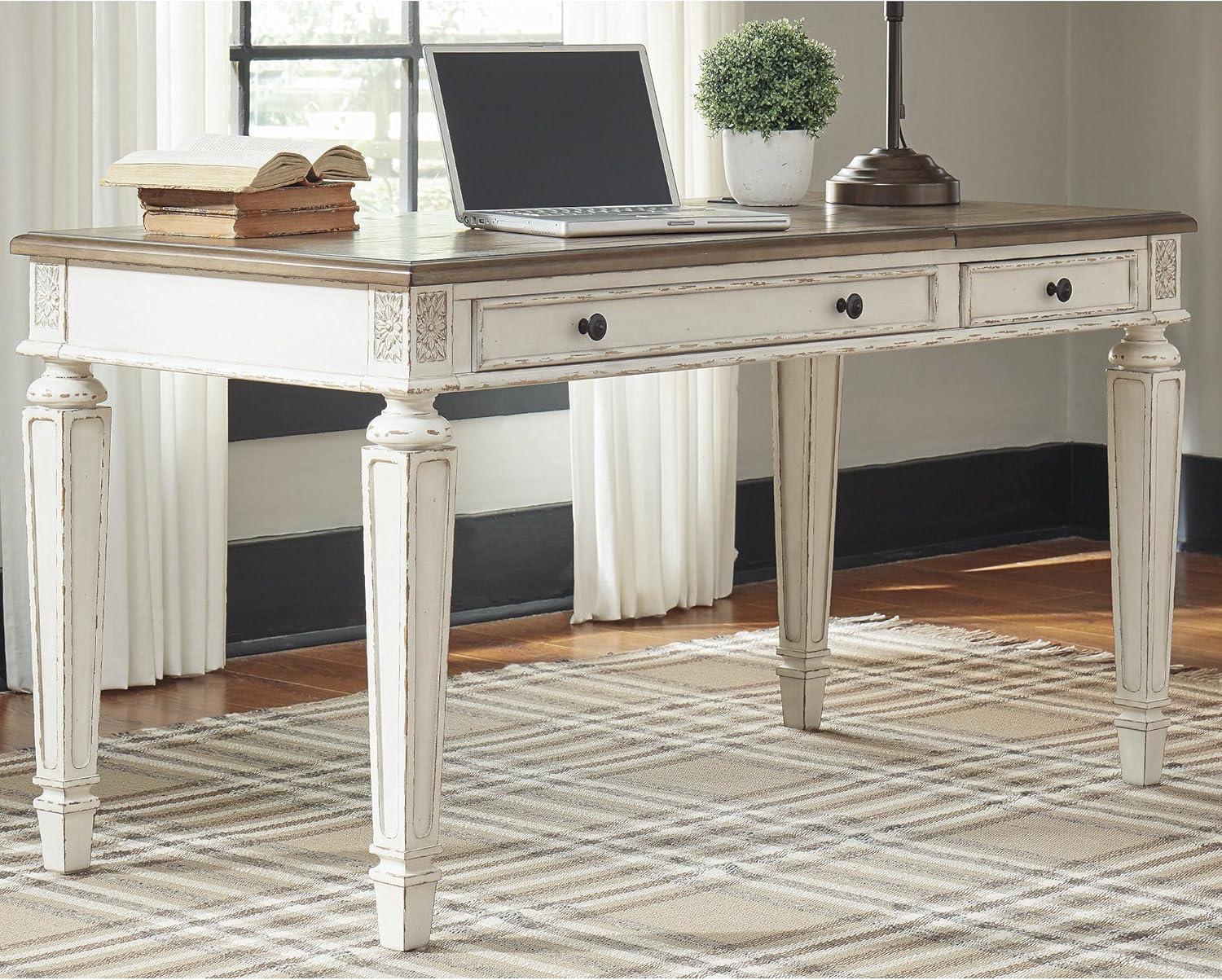 Signature Design by Ashley Realyn Home Office Lift Top 2 Drawer Desk, White/Brown