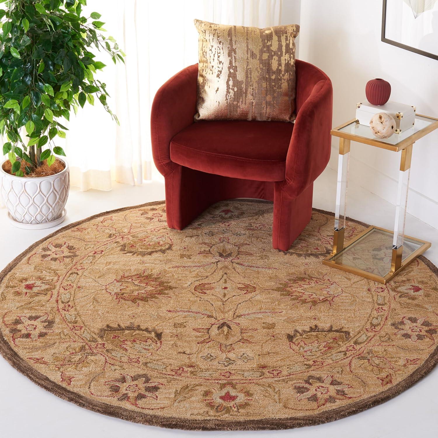 SAFAVIEH Anatolia Venice Traditional Wool Area Rug, Beige, 4' x 4' Round