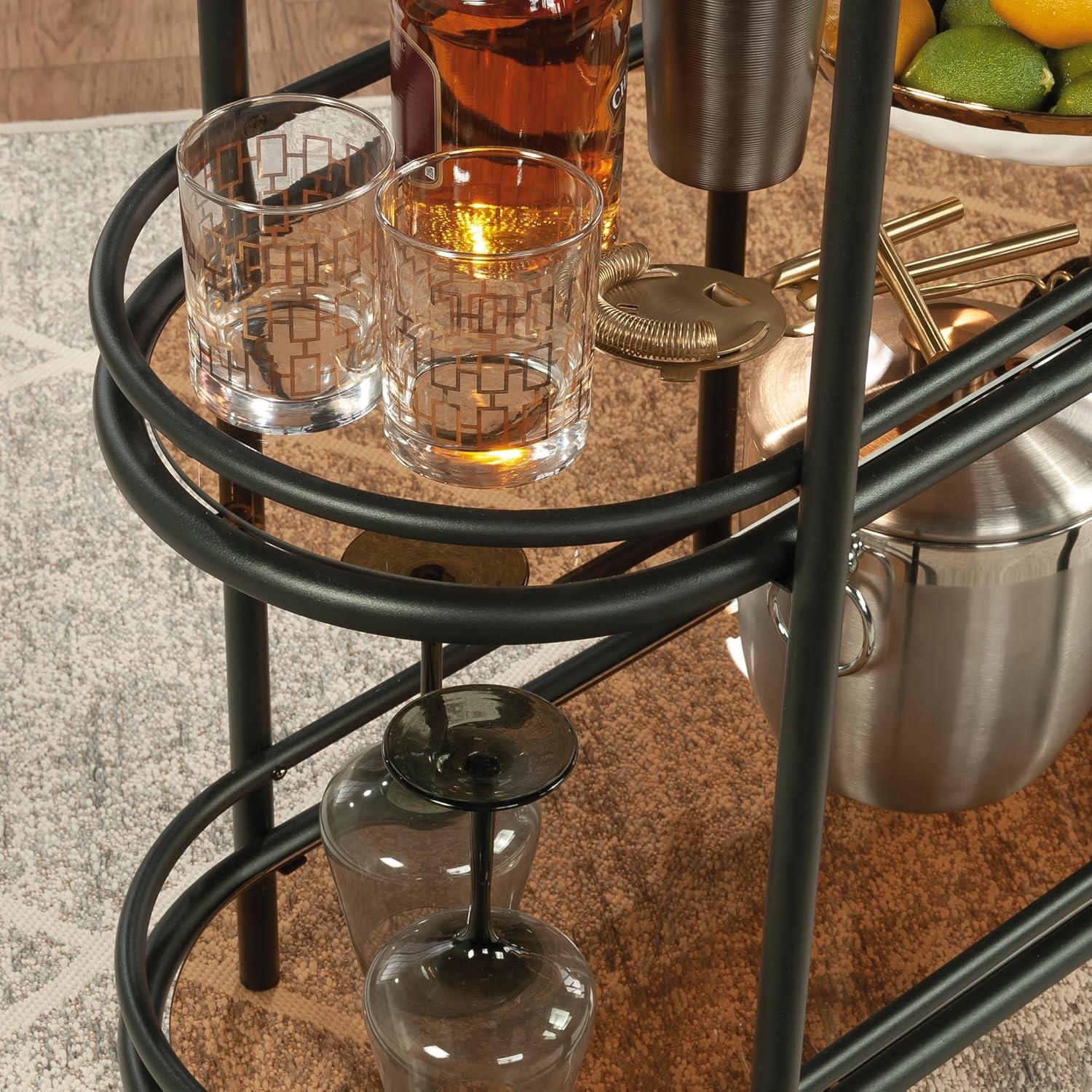 Sauder Coral Cape Metal Cart with Glass Satin Gold: 3-Tier, Safety-Tempered, Mobile