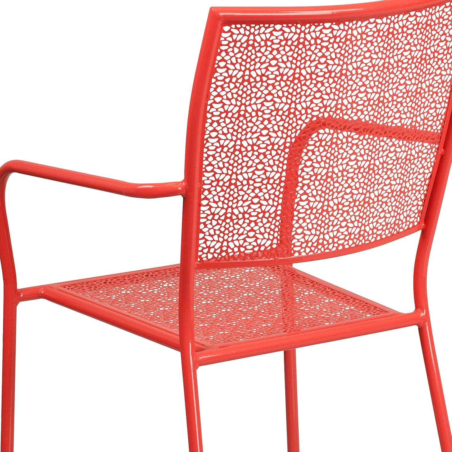 Flash Furniture Commercial Grade Coral Indoor-Outdoor Steel Patio Arm Chair with Square Back