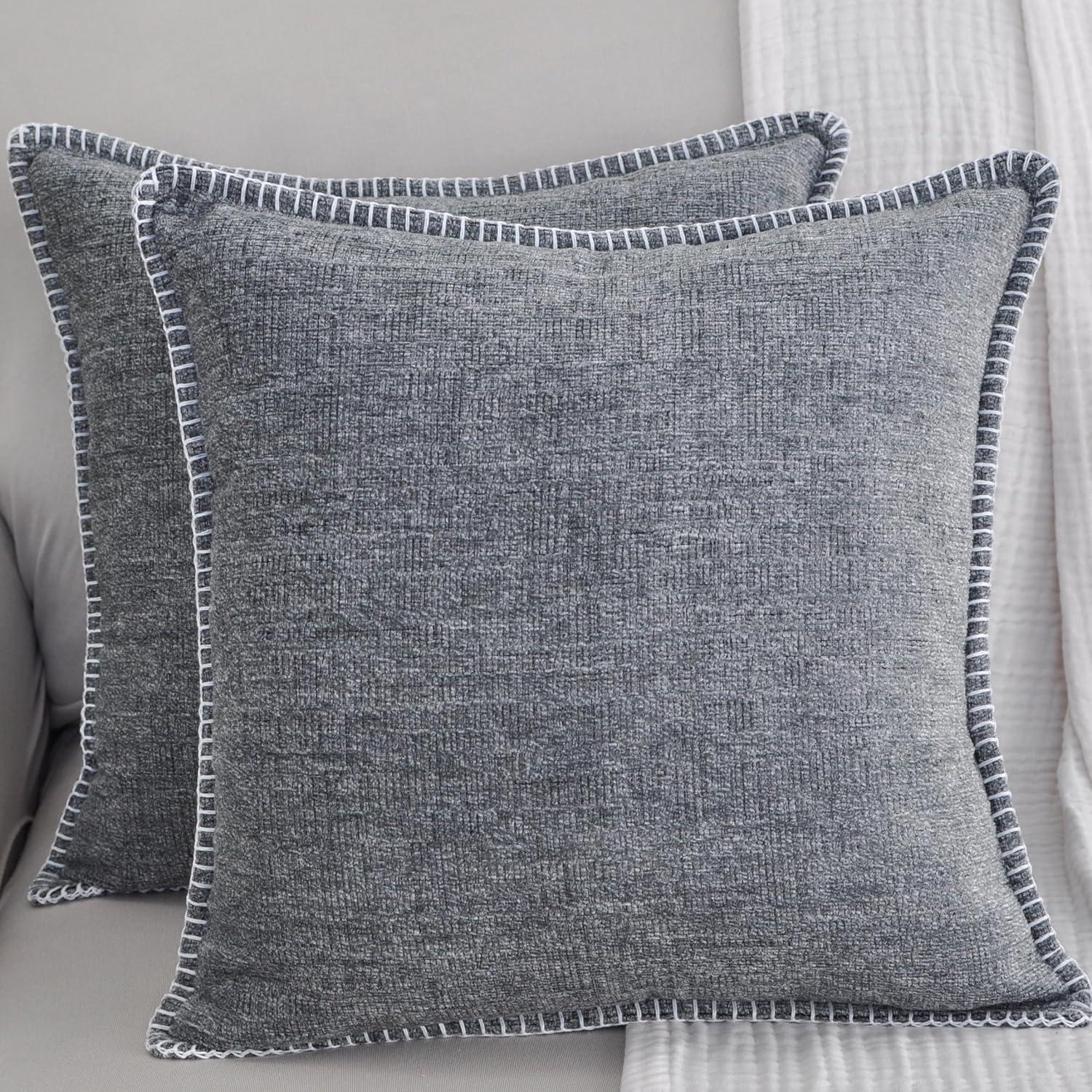 Oveesha Soft Chenille Throw Pillow Covers With Stitched Edge (Set of 2)