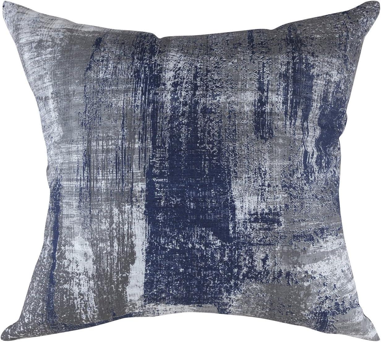 TreeWool (Pack of 2) Brush Art Accent Decorative Square Cotton Throw Pillow Covers (22 x 22 inches, Navy Blue)