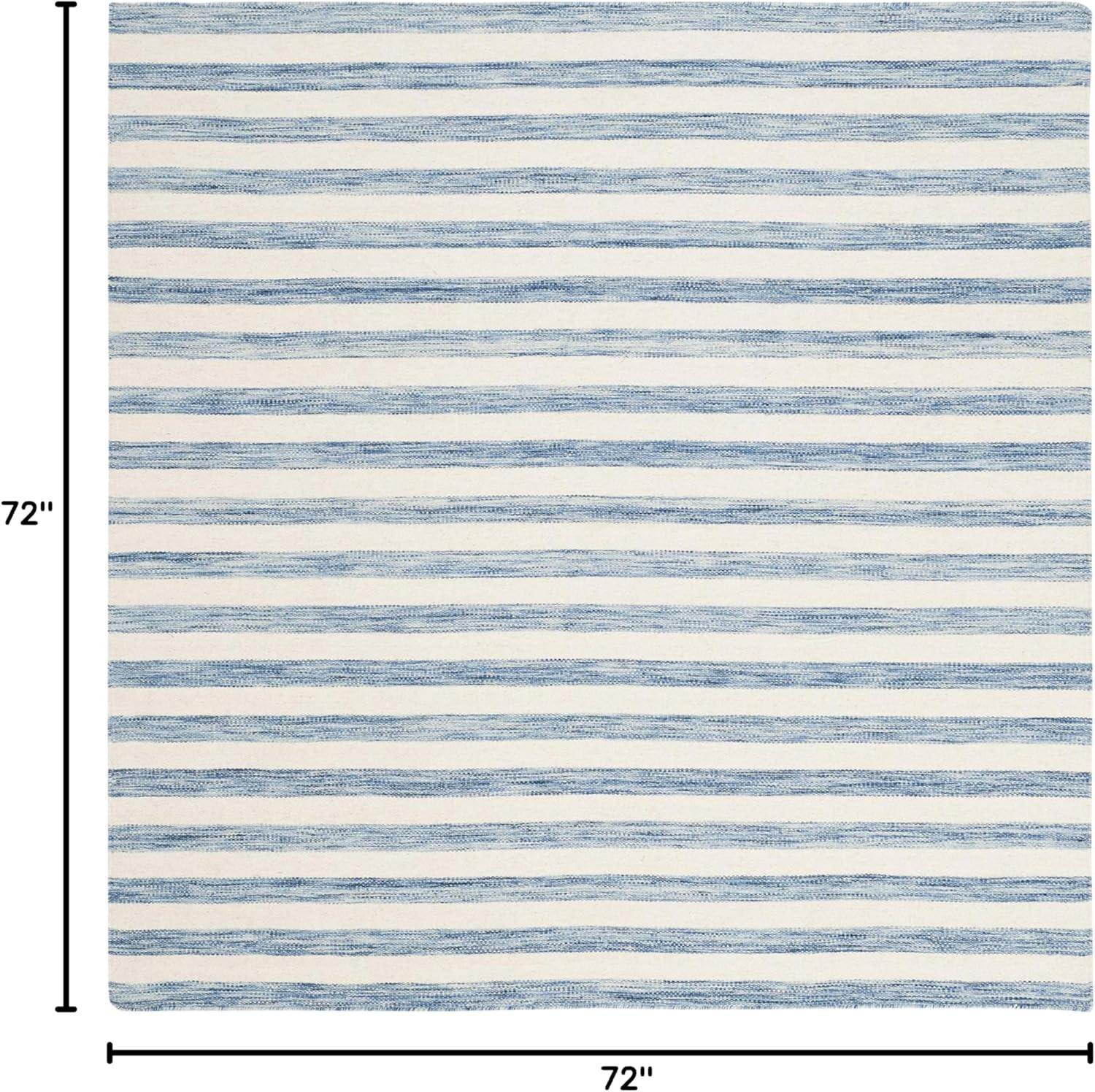 Dhurries DHU575 Hand Woven Flat Weave Area Rug Blue / Ivory 6' X 6'  - Safavieh.
