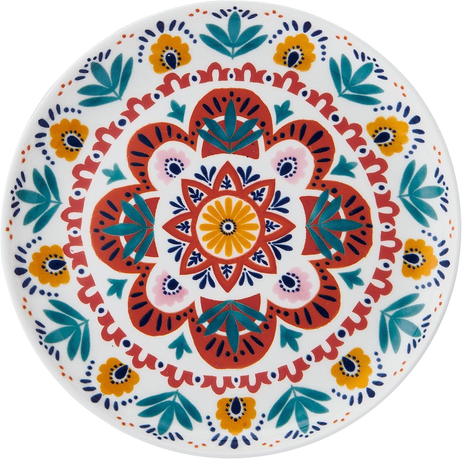 Colorful Medallion Pattern Porcelain Salad Plates, Set of 4