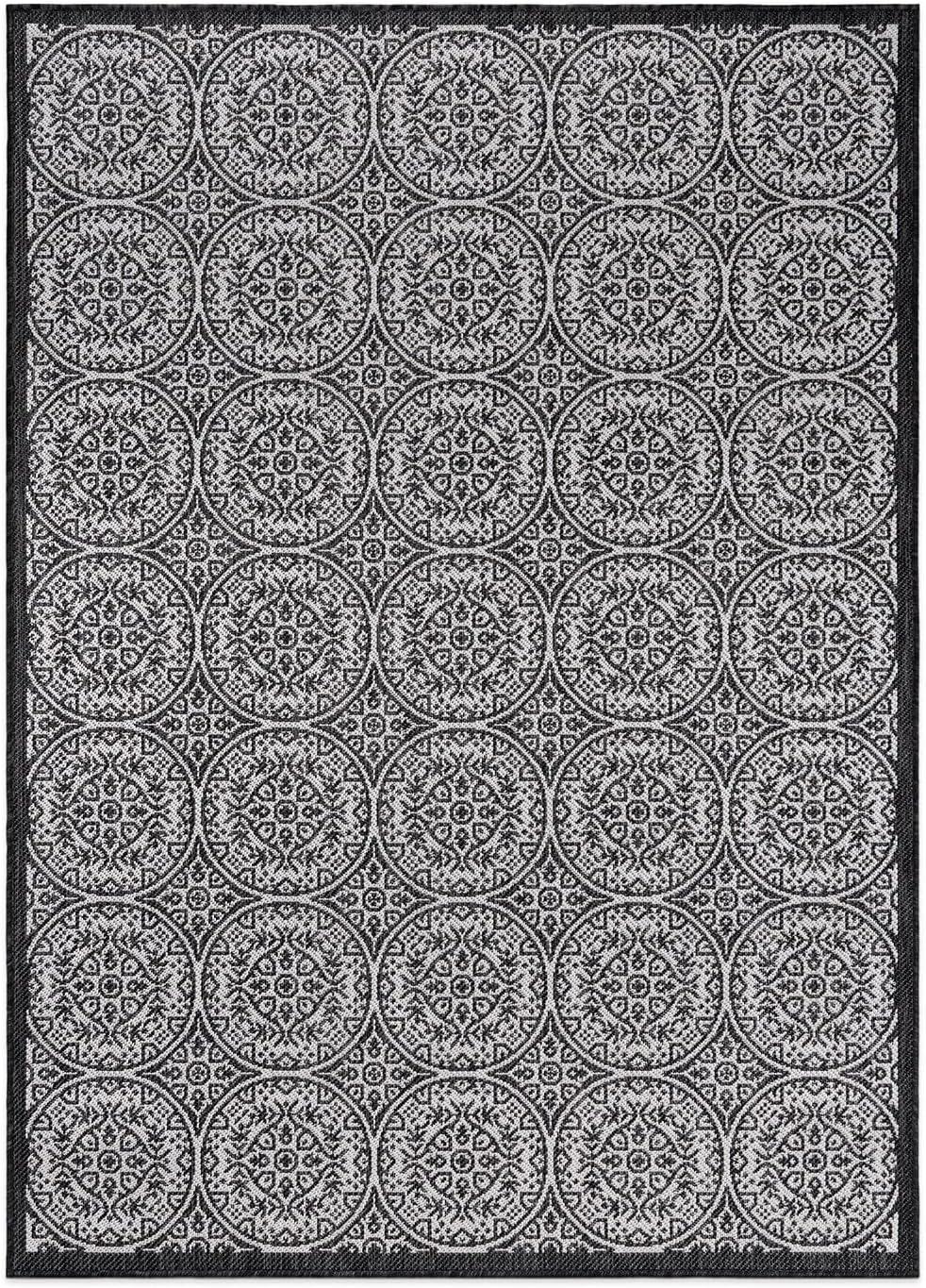 World Rug Gallery Transitional Floral Circles Textured Flat Weave Indoor/Outdoor Area Rug