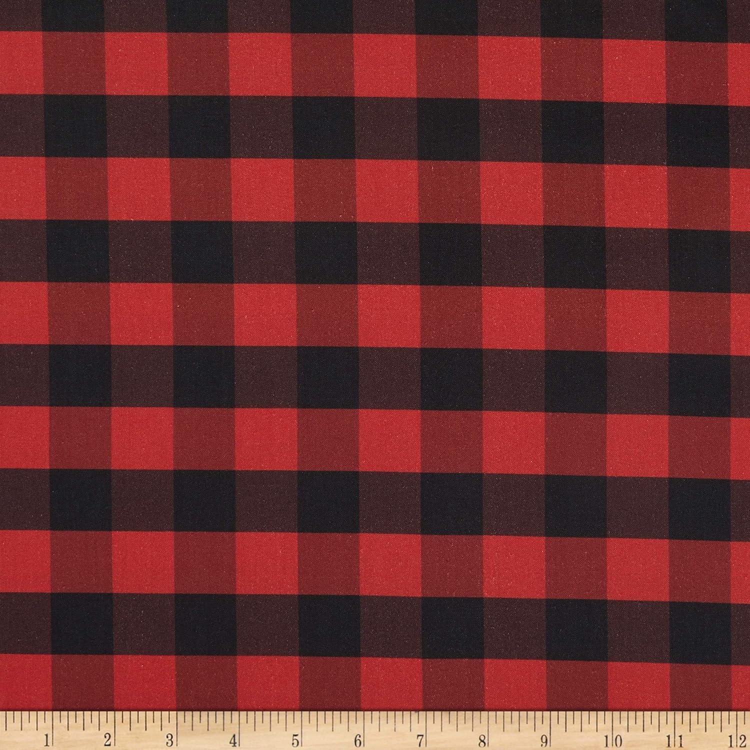 Flannel Buffalo Plaid Red and Black Approx. 1" Squares Flannel PRT Cotton Fabric by the Yard (103966)