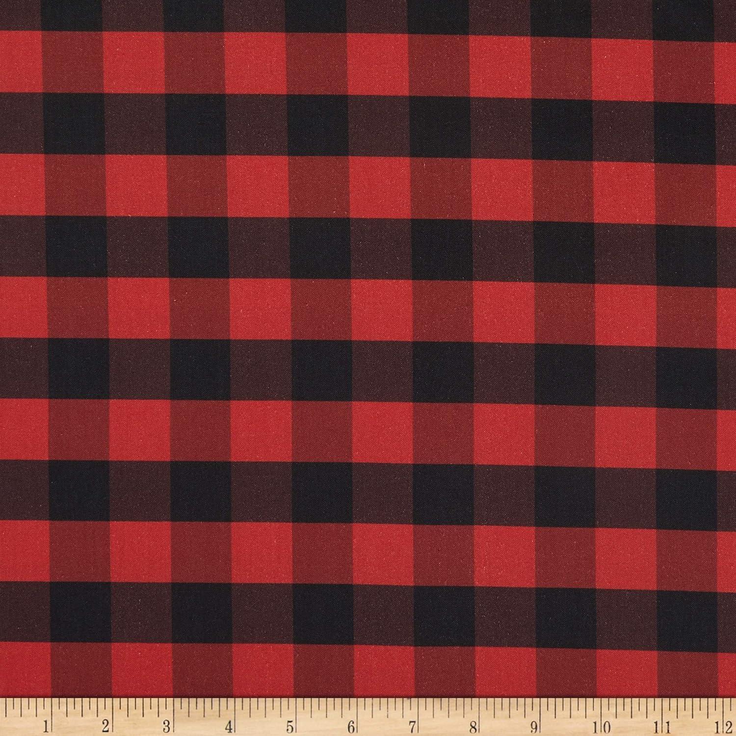 Flannel Buffalo Plaid Red and Black Approx. 1" Squares Flannel PRT Cotton Fabric by the Yard (103966)