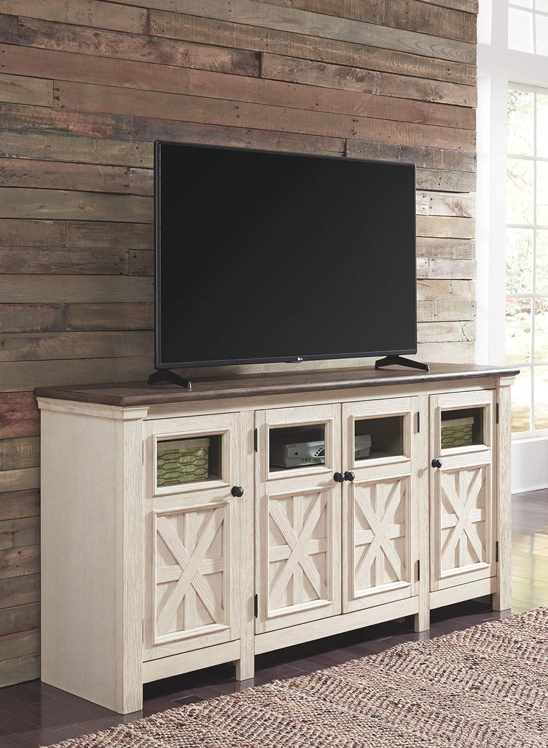 Signature Design by Ashley Bolanburg TV Stand for TVs up to 50" White: Mid-Century Modern Media Console with Cable Management