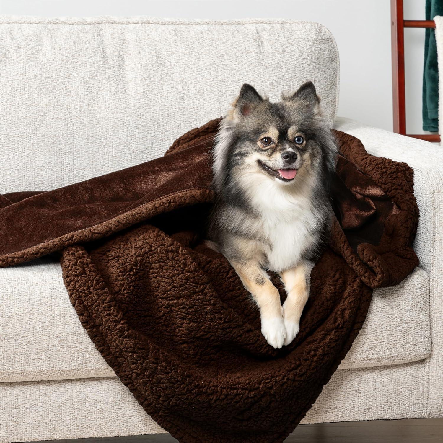 PetAmi Waterproof Dog Blanket for Bed Couch Sofa Cover, Reversible Faux Shearling Fleece Pet Throw (Brown/Brown Faux Shearling, Medium 29 x 40 Inches)
