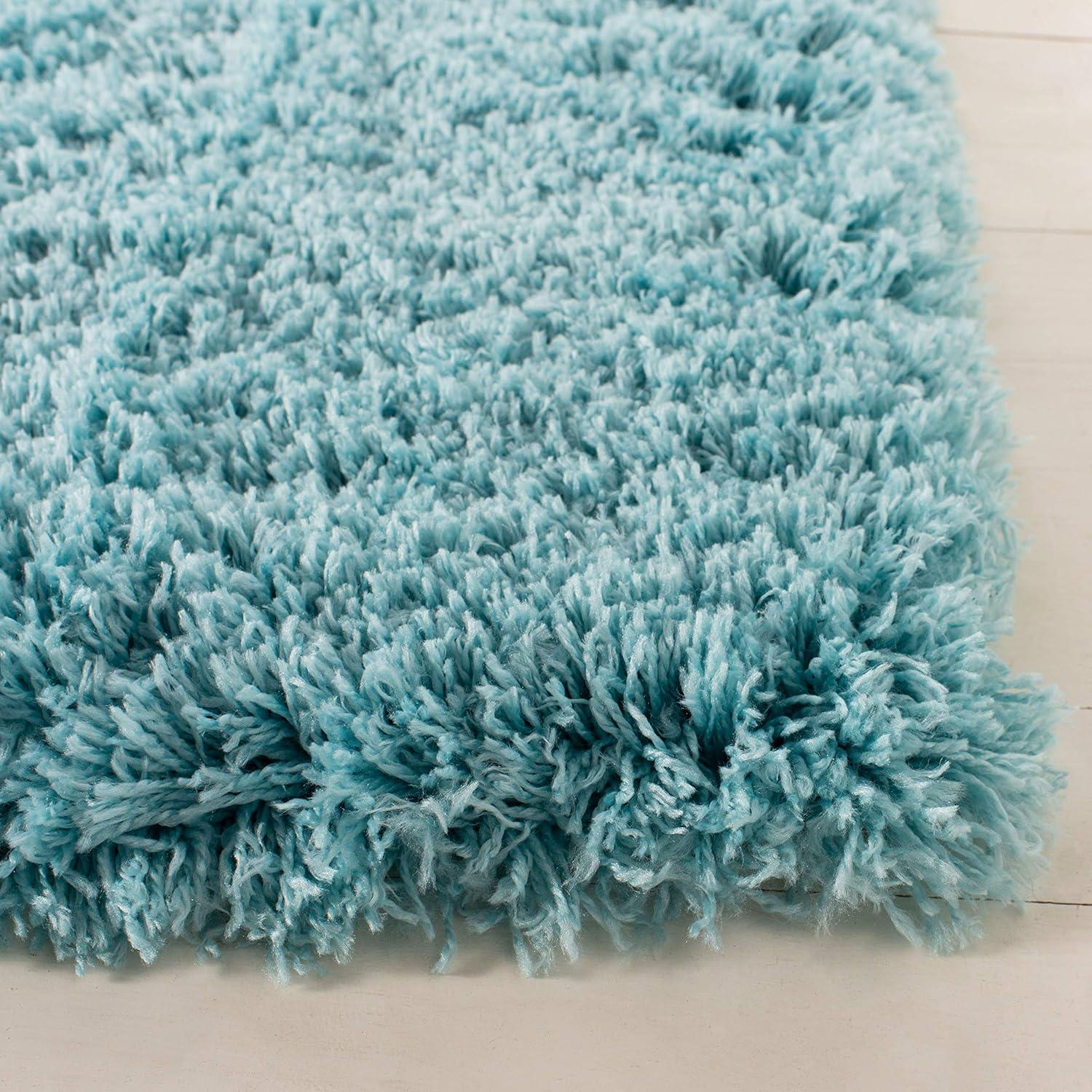 Blue 9' x 12' Solid Shag Synthetic Area Rug