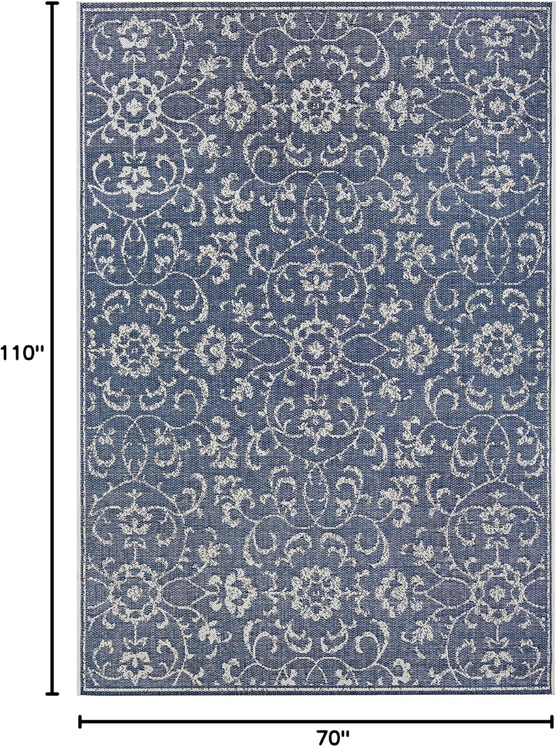 Couristan Monte Carlo Summer Vines Indoor / Outdoor Area Rug, Navy-Ivory, 5'10" x 9'2"